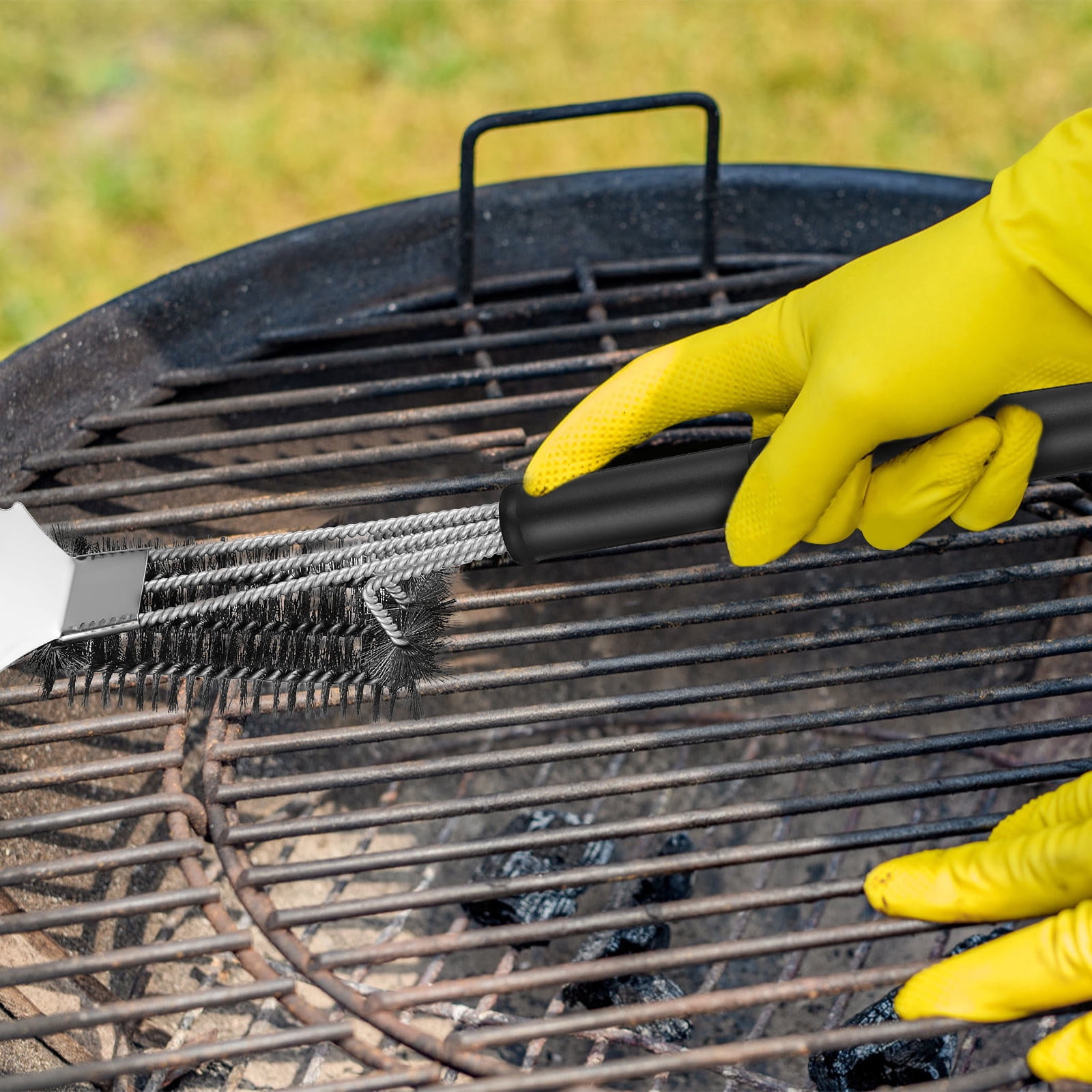 Mobestech 2-Pack Outdoor Grill Brush Set with Steel Wire Bristles and Strong Polypropylene Handle for Easy Cleaning