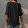 thumbnail image 4 of LADIGASU Women's Summer Imitation Cotton And Linen Round Neck Button Short Sleeved Shirt, 4 of 7