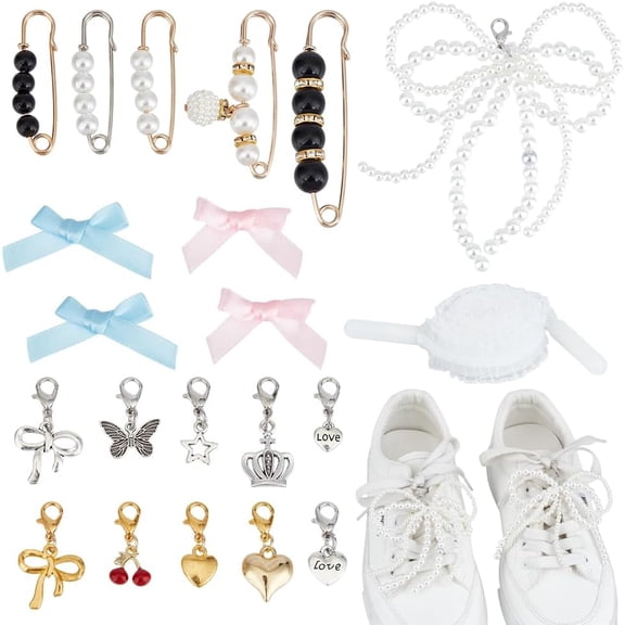 34pcs Shoe Charms for Sneakers Shoelace Charms Shoe accessories Decorations Clips Shoe Jewelry Wedding Bowknot Shoe clips for Women Party Heels Flats Pumps Craft Bag Clothing Hair