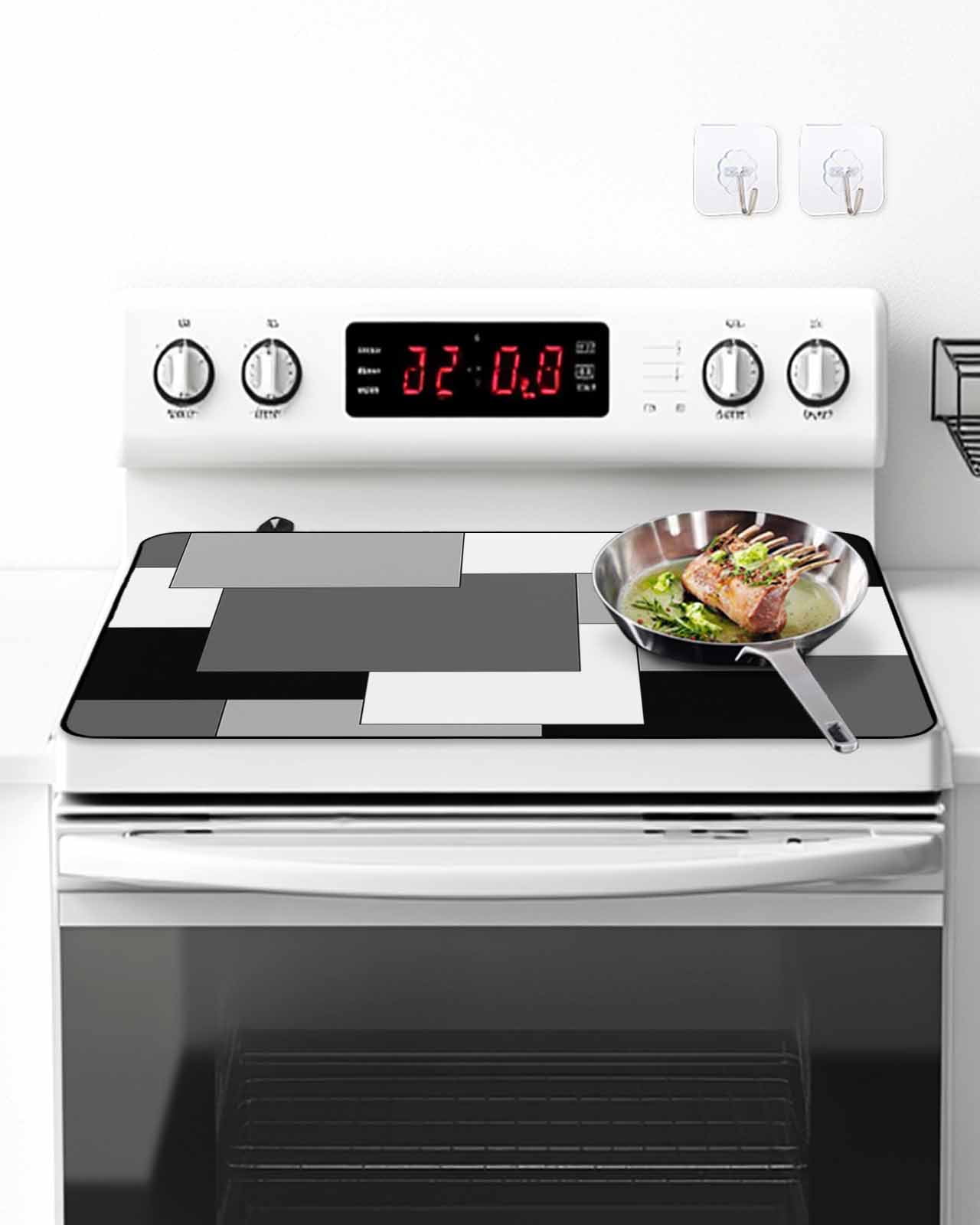 Stove Top Covers for Electric Stove, Black Grey Glass Stovetop Cover Protector, Middle Century Irregular Geo Abstract Art Induction Cooktop Protector Oven Mat for Kitchen Countertop 24"x21"