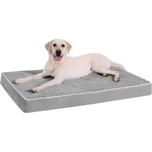 Orthopedic Dog Bed Extra Large Dog Bed with Removable Machine Washable Cover Waterproof Crate Pad with Egg Crate Foam and Non-Slip Bottom, 47x29 Inch, Light Gray