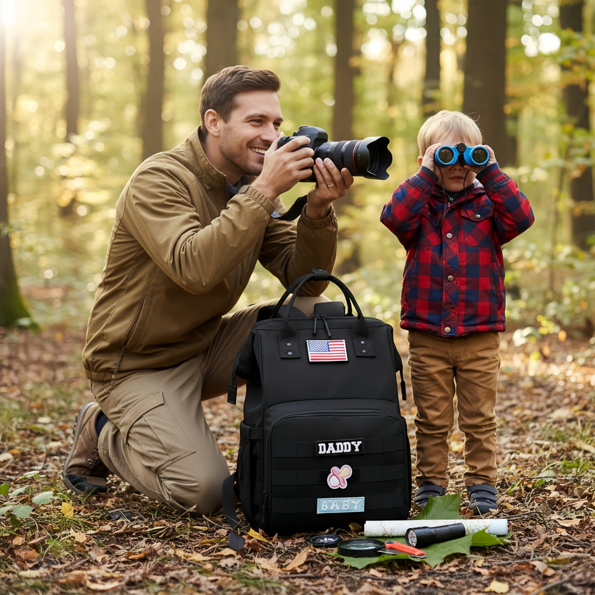 Camo Diaper Bag Backpack for Dad and Mom with USB Charging Port Stroller Straps and Insulated Pocket,army military Travel Nappy Backpack (Black)