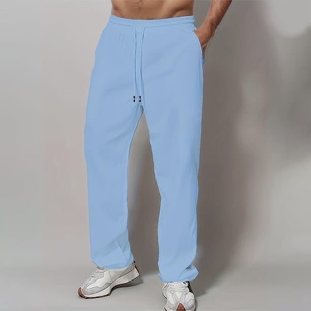 Pantalones largos para hombre, cintura elástica, transpirables, cómodos, suaves, informales, de playa, de poliéster