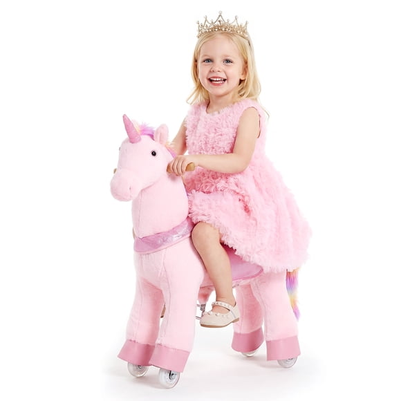 VEVOR Ride On Horse, Riding Pink Unicorn Toys for Kids, No Battery Required, Smooth Wheels with Anti-Roll Stop Ring, Upgraded Raised Seat,110 lbs Max Load Capacity