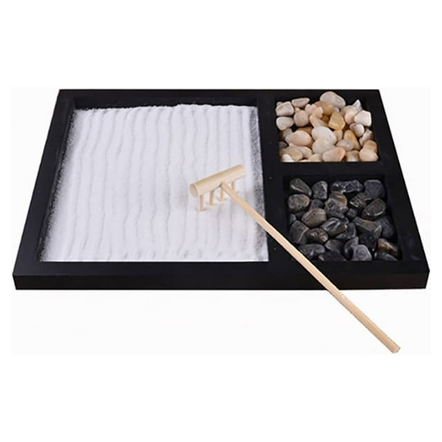 Mini Zen Sand Garden Desk Decor with Rake Sand and Rocks for Home Office Meditation Tabletop Decoration