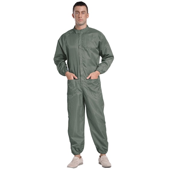 vastwit Men's Work Coveralls One Piece Jumpsuits Long Sleeves Front Zipper Overalls Uniform Workwear Gray XL