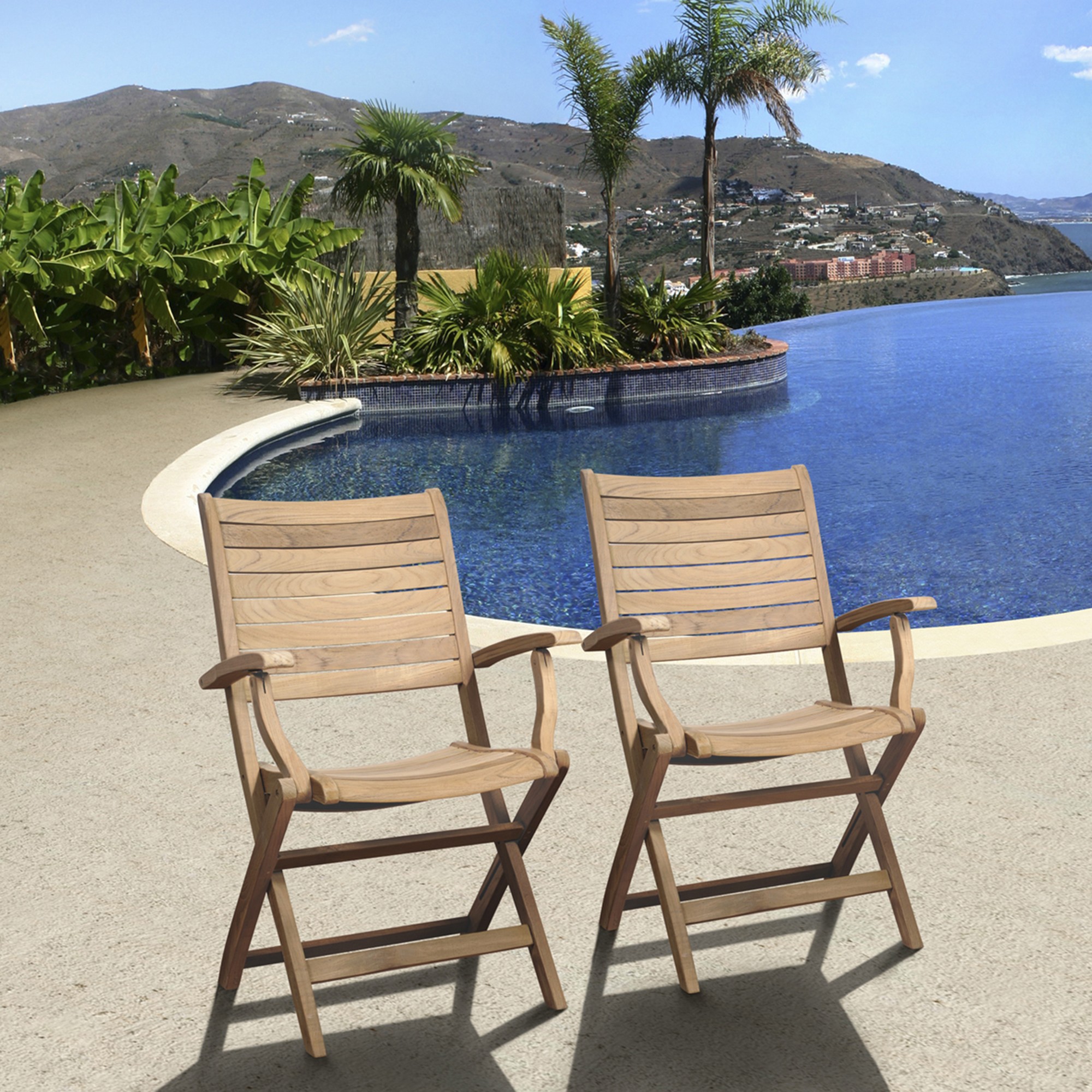 Outdoor Living and Style 2-Piece Brown Dublin Teak Patio Folding Armchair Set 35" - image 2 of 3