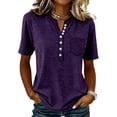 thumbnail image 2 of Short Sleeve Tops for Women V Neck Button Down Casual Henley Tops for Women Summer Vintage Relaxed Fit Basic T Shirts Dark Purple XXL, 2 of 7