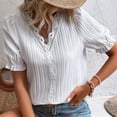 thumbnail image 4 of Chemise de grande taille pour femme à manches bulles Chemisier décontracté en dentelle Couleur unie Tenue quotidienne FLhrweasw Nuevo, 4 of 7