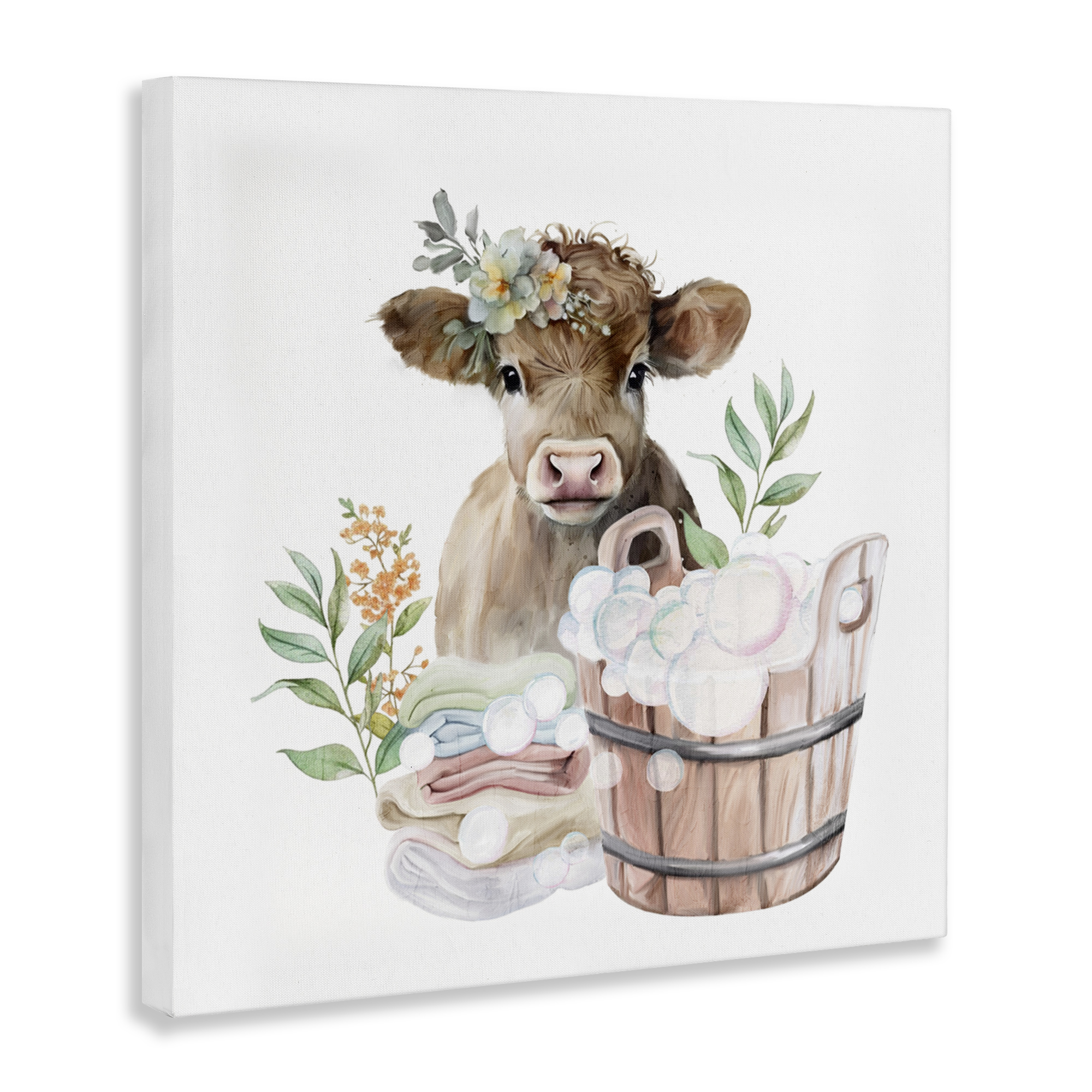 Laundry Day Baby Cow Canvas Wall Art, design by Kim Allen