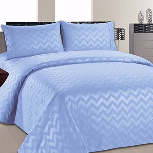 Beverly Hills Chevron Collection 1800 Series Ultra Soft Wrinkle Resistant Solid Color Sheet Set (Twin, Blue)