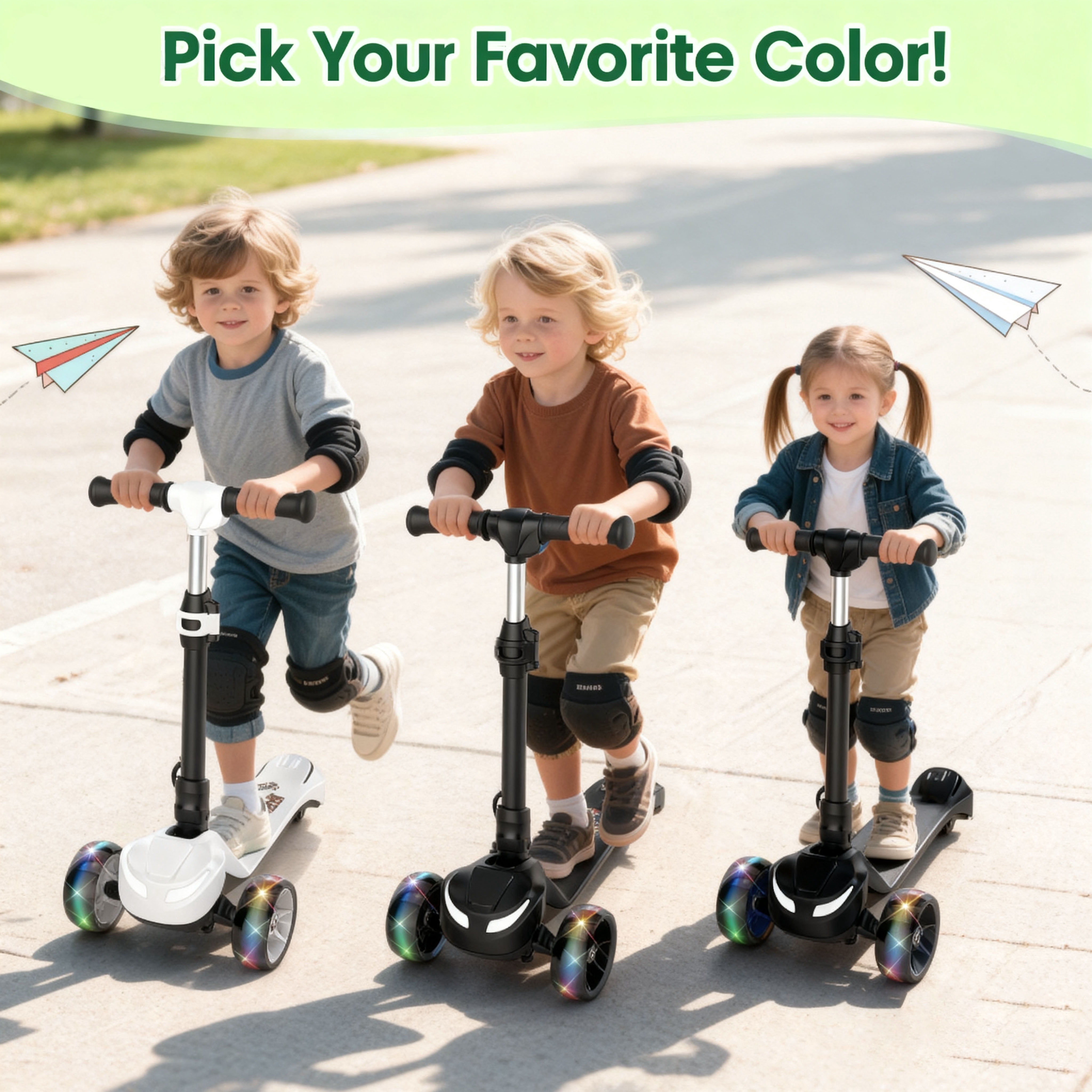 Electric Scooter for Kids Age 3-6, Light-Up Wheels & Pedal Foldable Kid Escooter, 5 Mph Max 3-Wheel Electric Ride On Toys (Black)