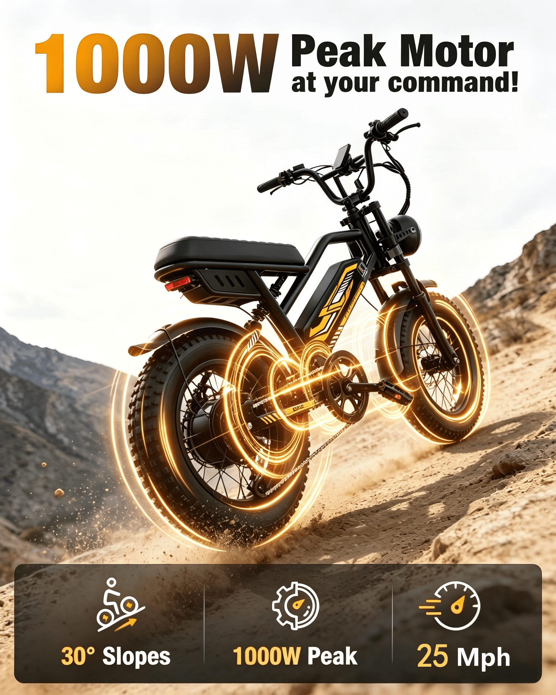 1000W 25mph Moutain Ebike,Electric Bike for Teens, 48V 15.6AH 16" Fat Tire Electric Bicycle Full Suspension UL2849 Age 13+