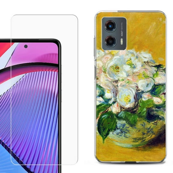 OneToughShield ® Compatible with Motorola Moto G 5G 2023, Shockproof Phone Case, with Tempered Glass Screen Protector - Roses