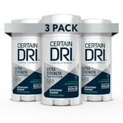 Certain Dri Extra Strength Clinical Antiperspirant Solid Deodorant (3 Pack), Hyperhidrosis Treatment for Men & Women, Powder Fresh, 1.7oz
