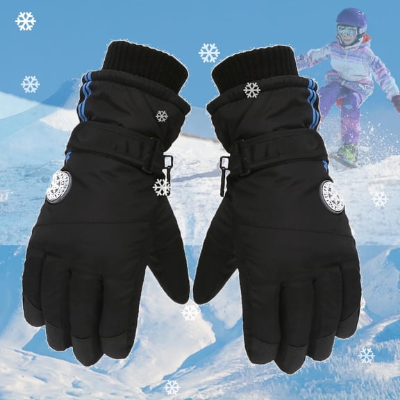 Spazoro Kid Girls Boys Gloves, Windproof Winter Waterproof Warm Ski Gloves for Toddler Child Black (1-11T)