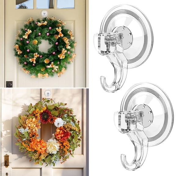 Aship Heavy Duty Suction Cup Hooks, 2 Pcs Clear Strong Suction Hooks 6.6 lbs Load, Waterproof Reusable Shower Suction Hooks for Window Glass Tile, Suction Cups for Bathroom Kitchen Wreath Hanger