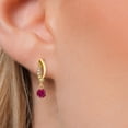thumbnail image 3 of Gem Stone King 14K Yellow Gold Red Created Ruby and Lab Grown Diamond Earrings for Women | 0.55 Cttw | Gemstone July Birthstone | Round 4MM, 3 of 6