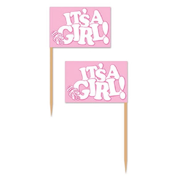 Party Central Club Pack of 600 Pink "It's A Girl!" Food Decor Party Picks