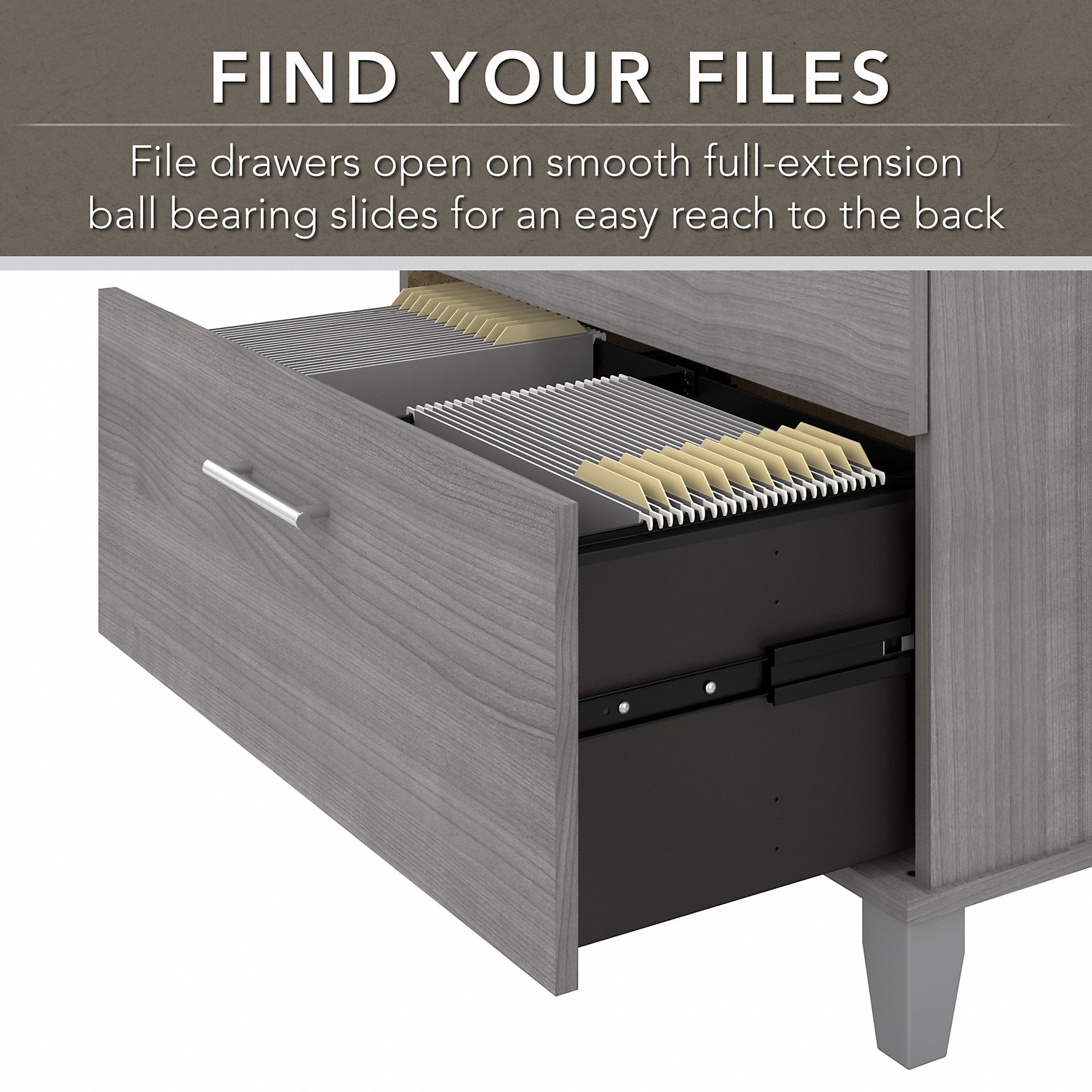 Bush Furniture Somerset Lateral File Cabinet, 2 Drawer, Platinum Gray