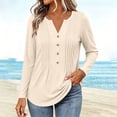 thumbnail image 5 of hoksml Everyday Essential Pleated Front Henley Top Women's, V Neck Long Sleeve 4-Button Tunic Blouse with Curved Hem and Casual Fit, 5 of 7