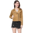 thumbnail image 3 of Chaquecorde mujer Soft Moto Zip Up Pockets Chaquetas de motociclisde gamusintétiCaqui S, 3 of 6