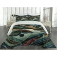 thumbnail image 2 of Ambesonne Lake Quilted Coverlet 3 Pcs, Fibonacci Details Mountains, Queen Size, Raspberry Pale Teal Blue, 2 of 4