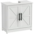thumbnail image 2 of HOMCOM Farmhouse Pedestal Sink Storage Cabinet, Freestanding Bathroom Sink Cabinet with 2 Barn Doors and Adjustable Shelf, White, 2 of 9