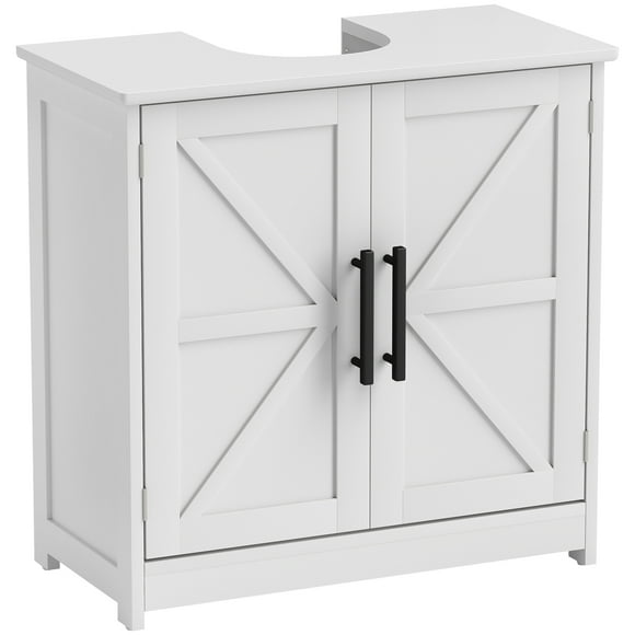 HOMCOM Pedestal Sink Storage Cabinet, Bathroom Sink Cabinet, White