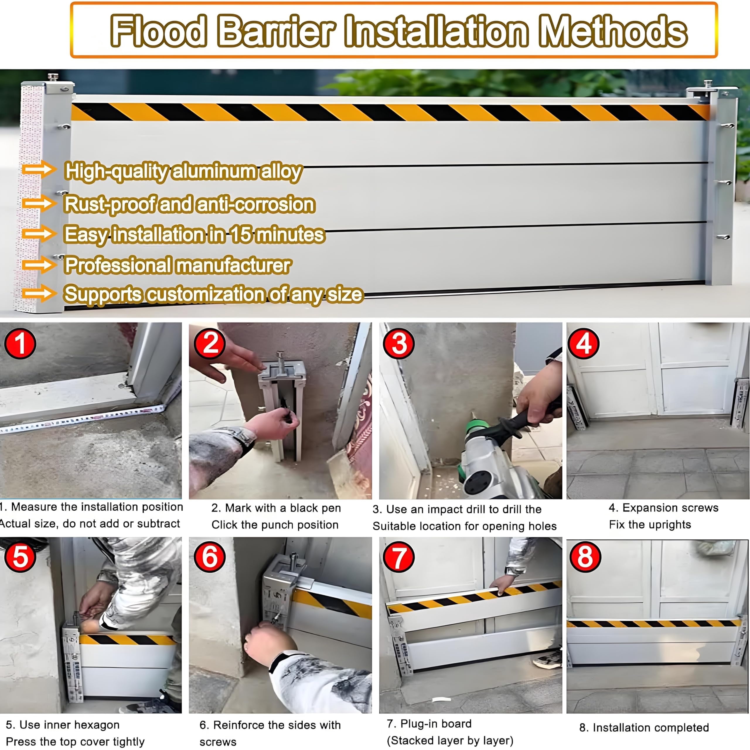 Flood Barriers for Home Exterior - Aluminum Alloy Outdoor Garage Doors Water Barriers for Flooding,H39.4 Inch/L16FT