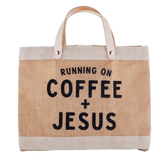 Creative Brands J0037 5.25 x 6.5 in. Santa Barbara Design Studio Mini Market Tote - Coffee & Jesus