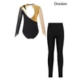 thumbnail image 2 of Doomiva Kids Girls Shiny Rhinestone Long Sleeve Gymnastics Leotard with Ballet Dance Leggings Pants Set Gold 12, 2 of 5