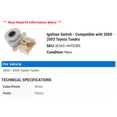 thumbnail image 2 of Ignition Switch - Compatible with 2000 - 2003 Toyota Tundra 2001 2002, 2 of 2