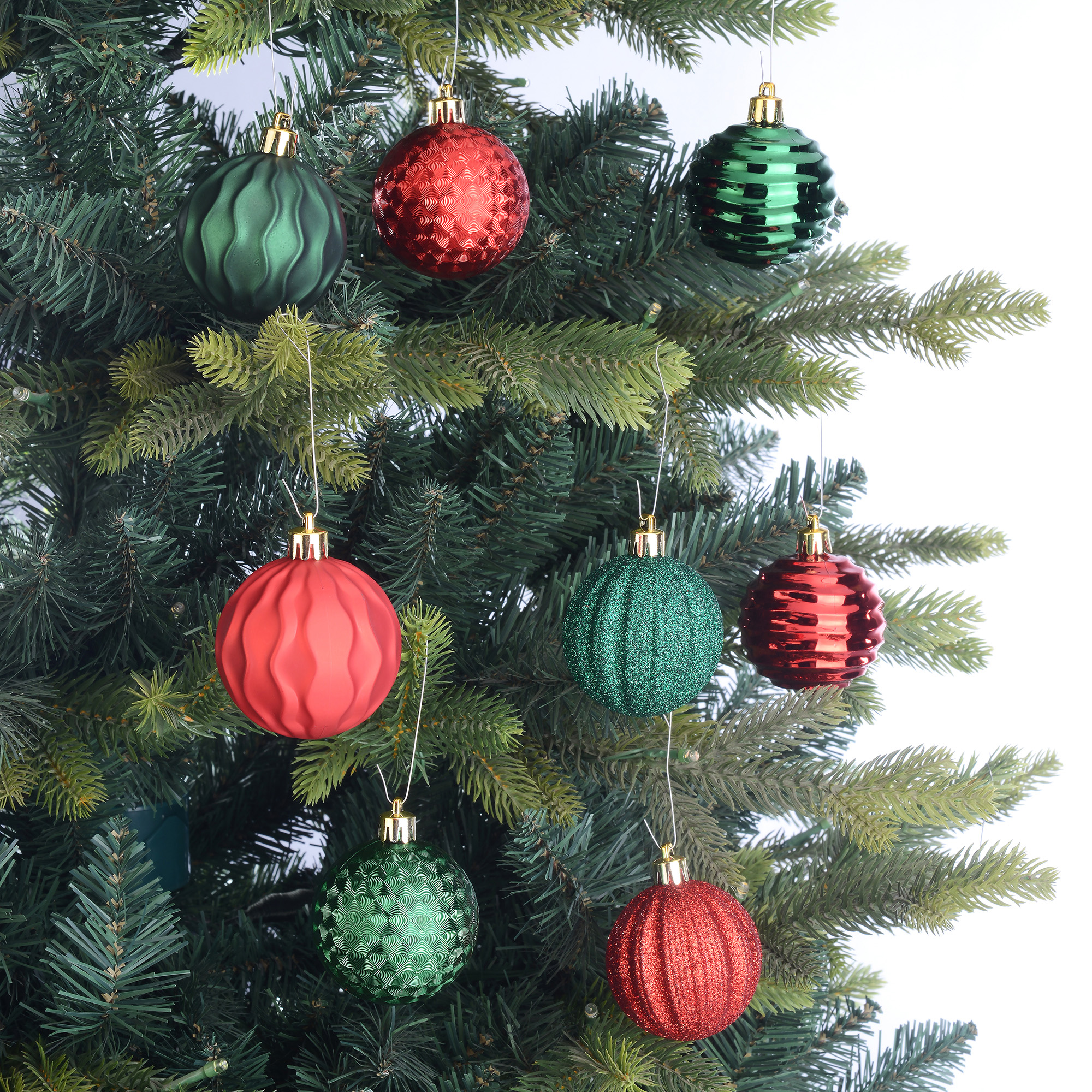 24-Count Red and Green Shatterproof Multi-Textured Christmas Ornaments, 2.36 in, by Holiday Time