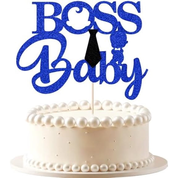 Boss Boy Cake Topper,Blue Glitter Boy 1st Birthday,Baby Shower-Gender Reveal Cake Decorations