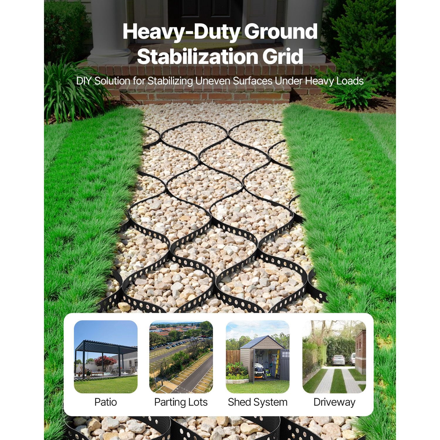 Gravel Grid, 3 Inch Depth, 1880 LBS Per Sq ft Grass Ground Retainer, Permeable Geo Grids Driveway Stabilization, for Garden, Patio, Walkway, RV Parking Slopes, 17.06 x 8.86 FT / 5200 x 2700 mm