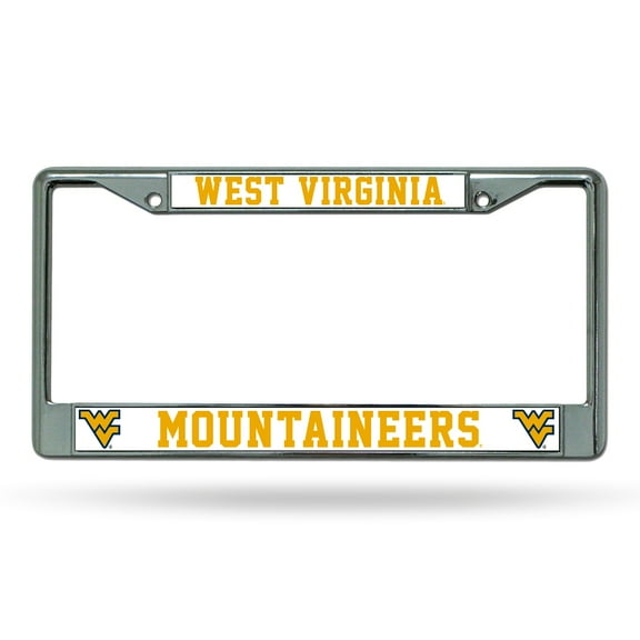 West Virginia NCAA Mountaineers - 12" x 6" Standard Size - Chrome Metal License Plate Frame