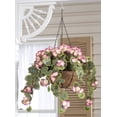 thumbnail image 2 of OakRidge Miles Kimball Fully Assembled Artificial Geranium Hanging Basket, 10” Diameter and 18” Chain – Raspberry Polyester/Plastic Flowers in Metal and Coco Fiber Liner Basket for Indoor/Outdoor Use, 2 of 3