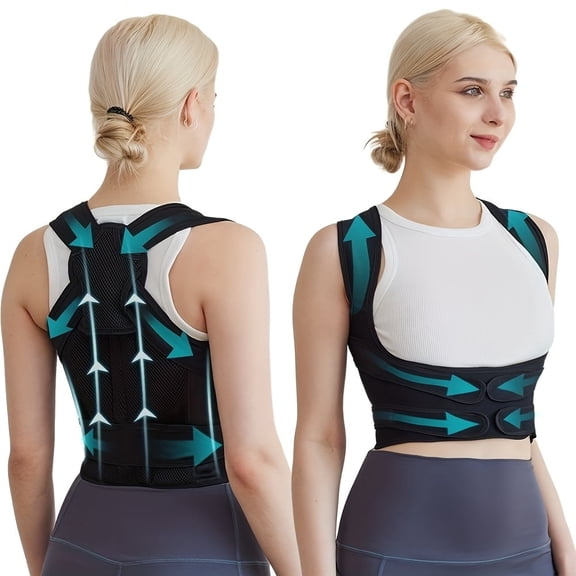 Pototlls Posture Corrector for Women and Men, Back Brace with 4 Support Rods, Lumbar Band, Upper and Lower Back Pain, Breathable Mesh, Waist 23.6-35.5 in