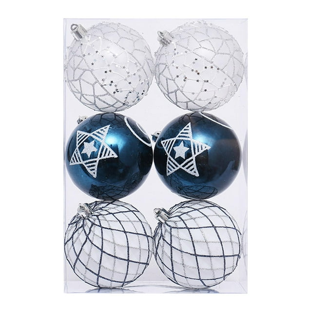 6 adornos navideños de bolas, decoración navideña, manualidades, ligeros, para árbol de Navidad. Azul Blanco