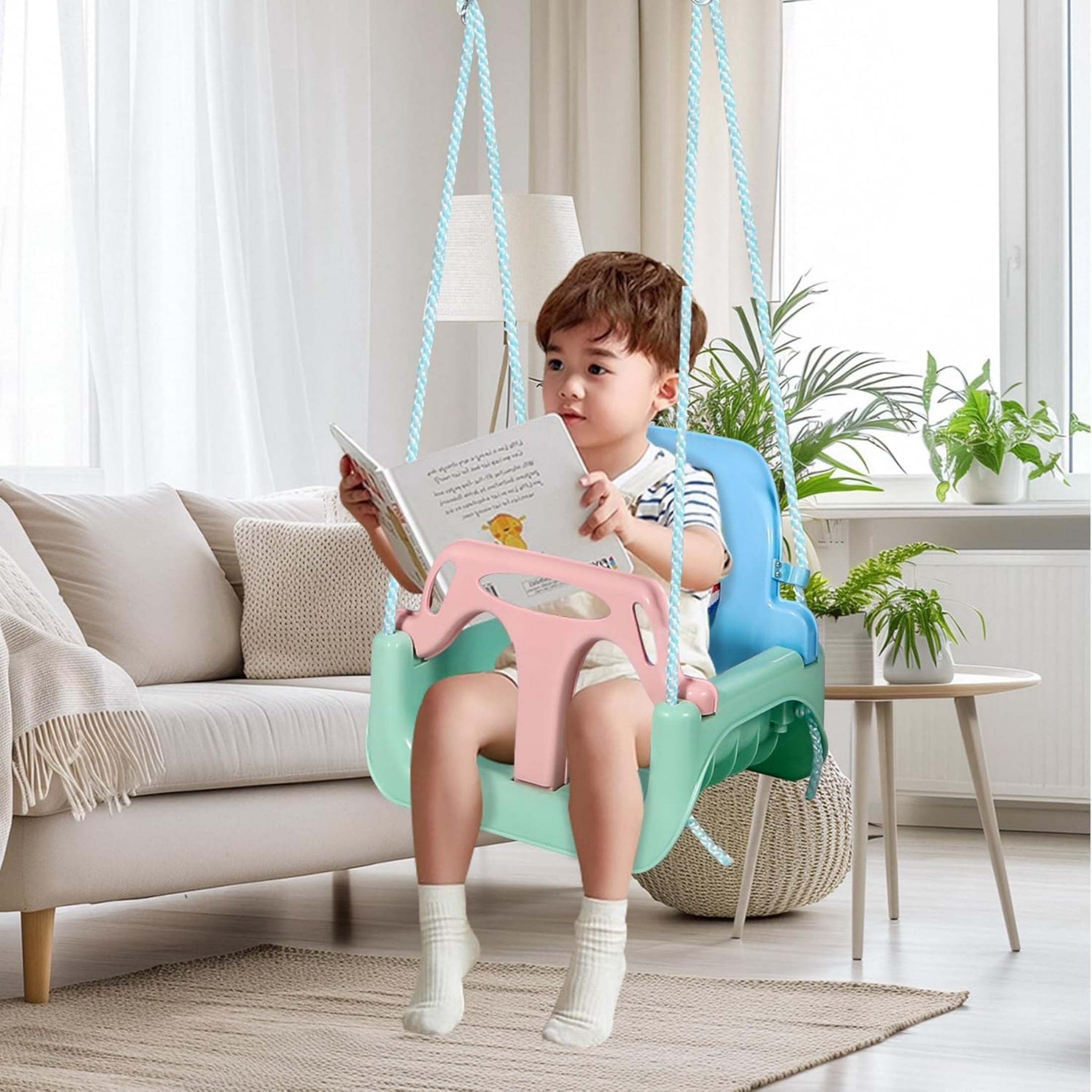 REDCAMP 3 in 1 Toddler Swing for Outside Tree, Sturdy Secure Plastic Outdoor Infants Baby Swings Seat for Swingset Playground Inside, Blue Green Pink