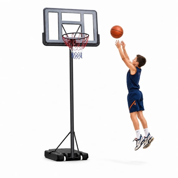 44-Inch Portable Basketball Hoop, SHINPT 4.8-10 ft Adjustable Height Basketball Hoop with PC Backboard, Wheels and Fillable Base, Suitable for Kids, Teens and Adults, Indoor/Outdoor Play, Black
