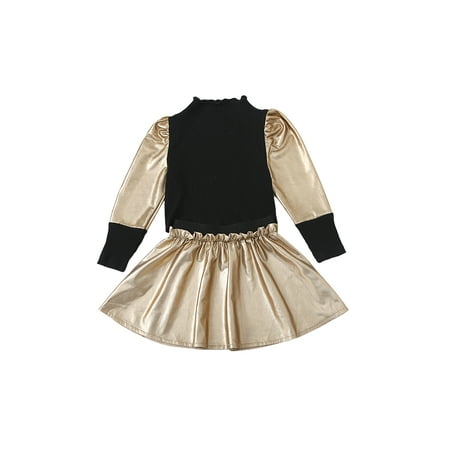 

Xingqing Baby Girl Knitting Ruffle Neck Top A-Line Patchwork Skirt 2pcs Suit