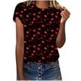 thumbnail image 1 of Hyknon Womens Tops Été Saint-Valentin Amour Imprimé Décontracté Manches Courtes Col Rond Haut/chemise Pull Doux Polyvalent pour Femmes, 1 of 5