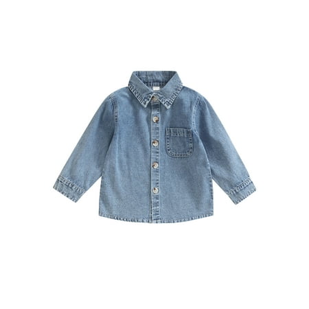 

EYIIYE Infant Baby Boys Autumn Casual Denim Jacket Solid Color Long Sleeve Lapel Button Closure Pocket Outerwear Tops 1-6 Years