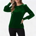 thumbnail image 4 of Diufon Velvet Tops for Women Dressy Casual Crewneck Long Sleeve Pullover Shirts Solid Color Velour Tunic Blouse, 4 of 8