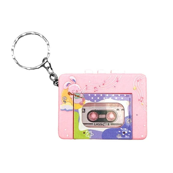 Mini Retro Cassette Player Keychain Charm Fun Music Box Decoration Tape Car Children Backpack Keyring Pendant Gifts
