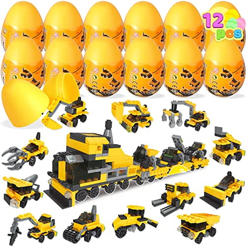 JOYIN 12 Pcs Oeufs de Pâques Préremplis avec Blocs de Construction de Véhicules, Oeufs de Pâques pour Garnitures de Paniers de Pâques, Cadeaux de Fête de Pâques pour Enfants, Chasse aux Oeufs de Pâques, Échange de Cadeaux en Classe