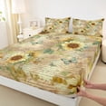 thumbnail image 3 of Feelyou Vibrant Gold Sunflower Queen Sheet Sets, Retro Fashion Newspaper Flat Sheet, Rustic Farmhouse Queen Fitted Sheet, Lightweight Room Decor, 4pcs, 3 of 7