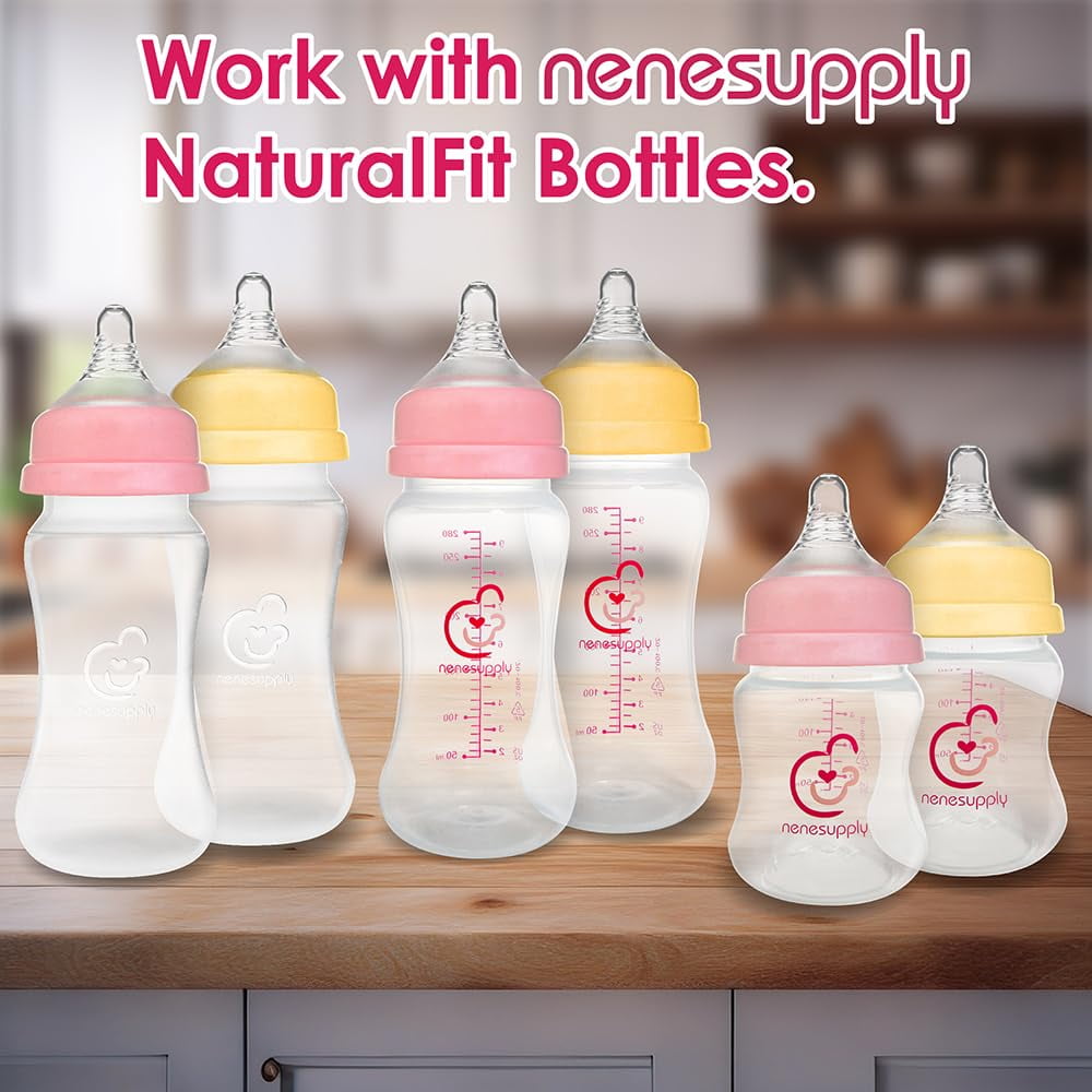 Nenesupply 4pc NaturalFit Baby Bottle Nipple Level 5 Flow 5 Size XL Nipple for 9 Month+. Babies. Wide Neck With Anti Colic Vented Valve Work with Nenesupply NaturalFit Bottles